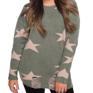 Buddy Love Army Green Star Sweater Size Small